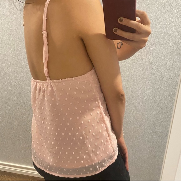 Small /4 Swiss Dot Cami Top baby Pink V neck tank top spaghetti strap - Picture 3 of 4
